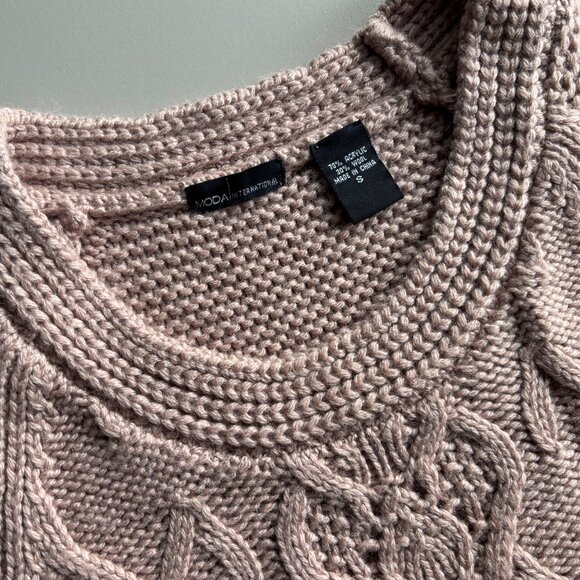 Moda International Dusty Rose Cropped Knit Sweater, 3/4 Raglan Sleeve, sz S - Picture 11 of 13